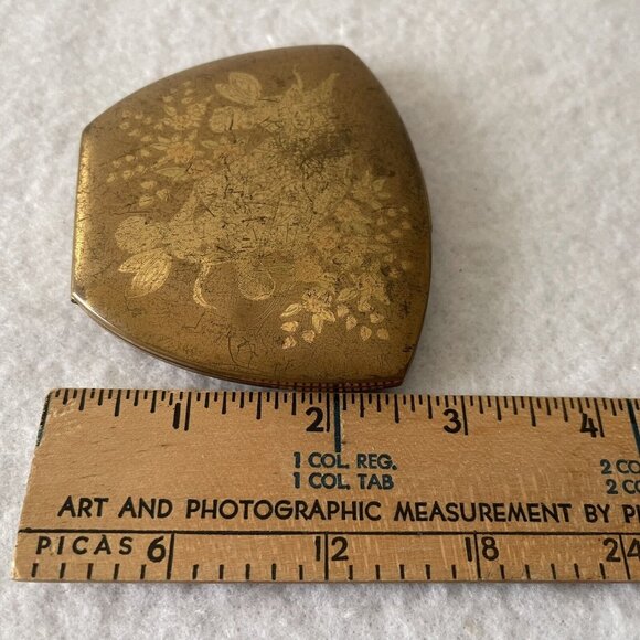 Elgin American Mirrored Compact Makeup Case Gold Tone Cherubs Flowers Midcentury - Picture 7 of 16